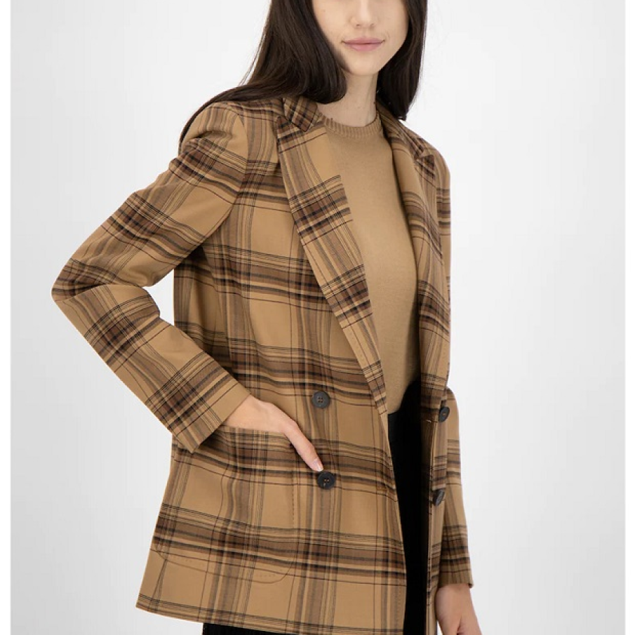 Sacou Marella din amestec de lână, în carouri, ce poate fi purtat atât cu fustă, cât și cu jeanși sau pantaloni.