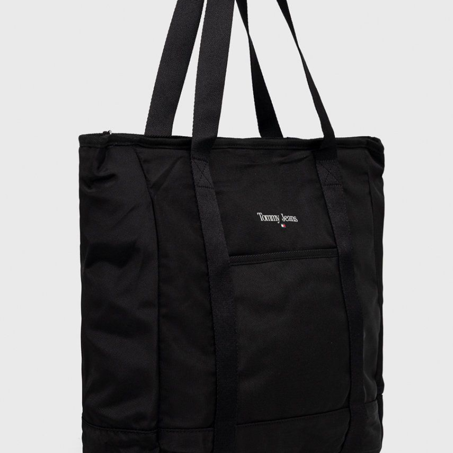 Geanta Tommy Jeans tip shopper, cu aspect supradimensionat si confectionata din material textil 