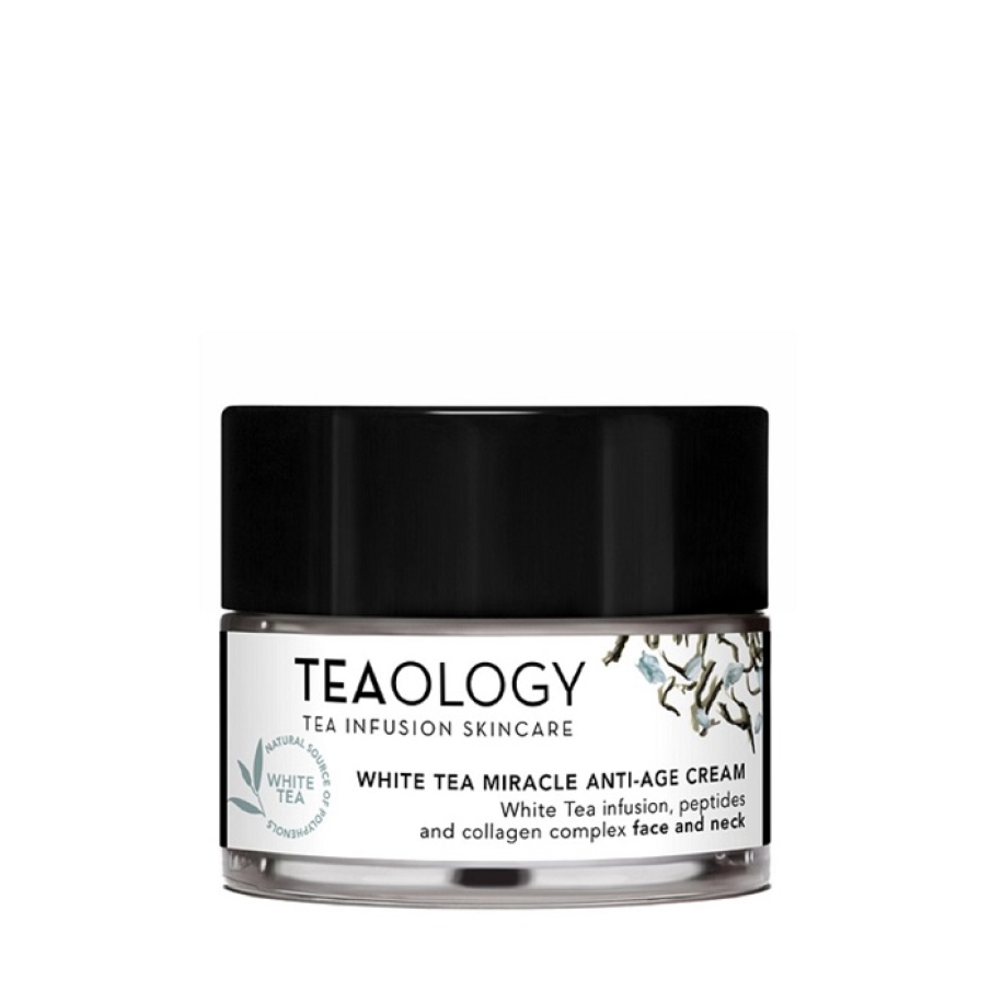 White Tea Miracle Anti-age Creăm de la TEAOLOGY cu peptide, infuzie de ceai alb organic și complex de colagen pentru un aspect luminos și întinerit al pielii