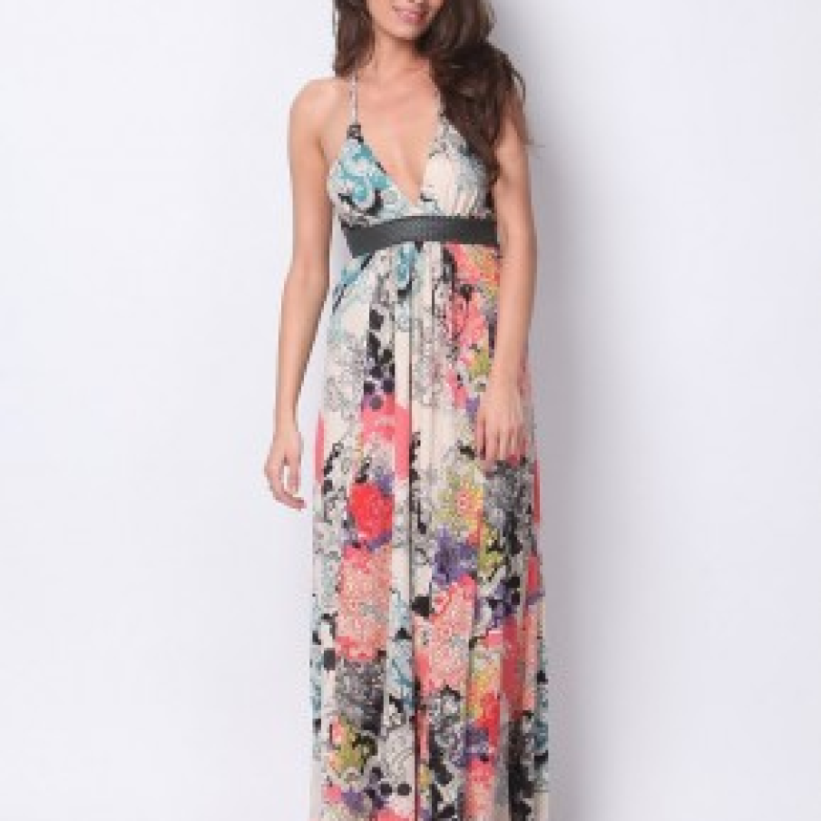 Rochie maxi cu imprimeu floral si bretele