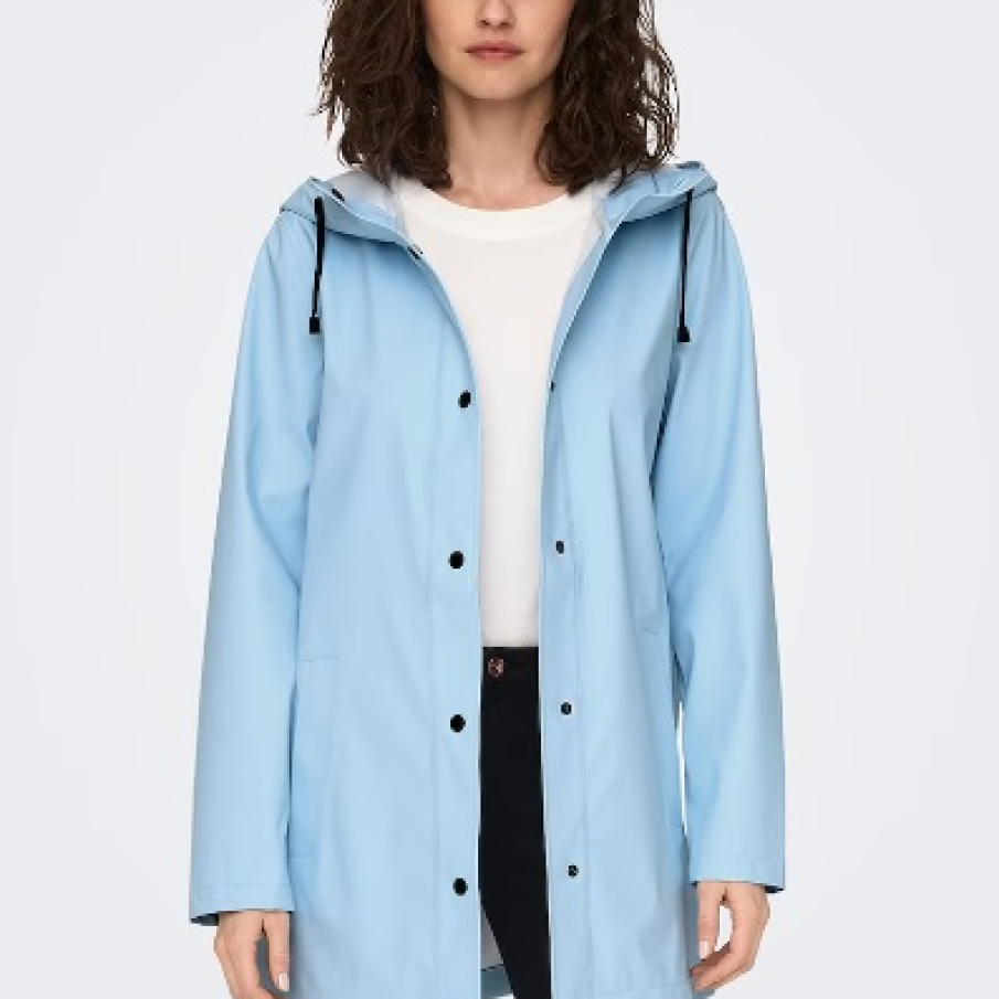 Jachetă de ploaie Only în stil casual, cu capse, în nuanță de bleu ciel deschis