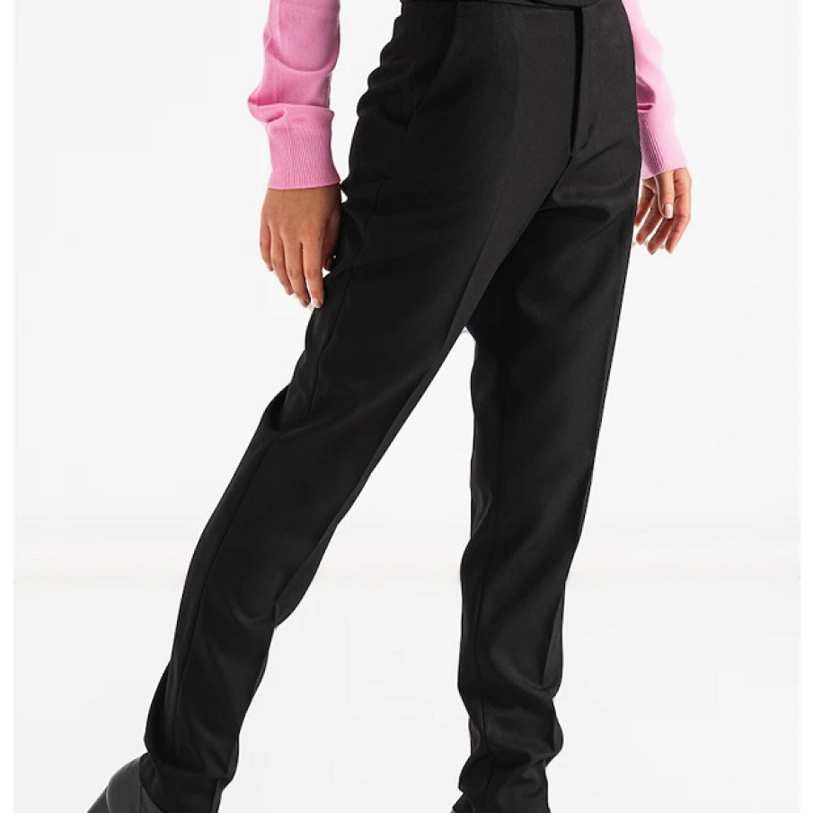 Pantaloni negri simpli, eleganți, cu talie înaltă și cataramă decorativă
