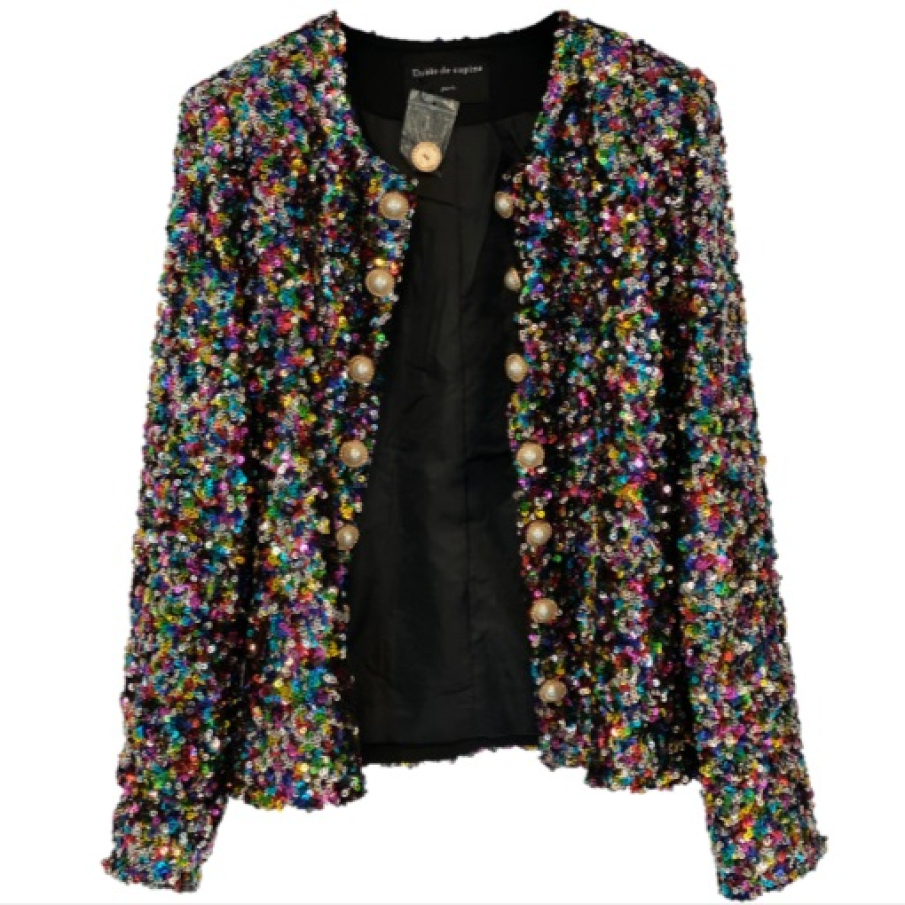 Jachetă Drole De Copine casual elegantă, cu aspect glamorous strălucitor conferit de aplicațiile de paiete multicolore 