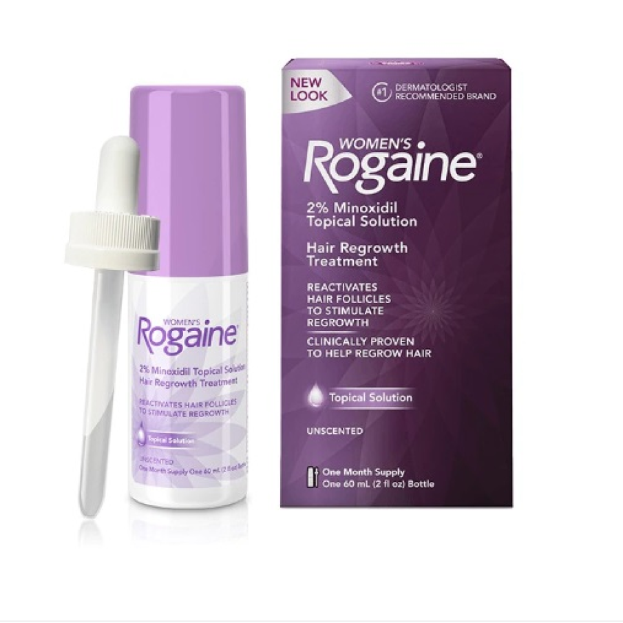 Soluție Rogaine împotriva Căderii Părului cu Minoxidil 2%. Produsul se adresează femeilor și este menit să ajute la regenerarea părului și la inversarea procesului de pierdere a părului. 
