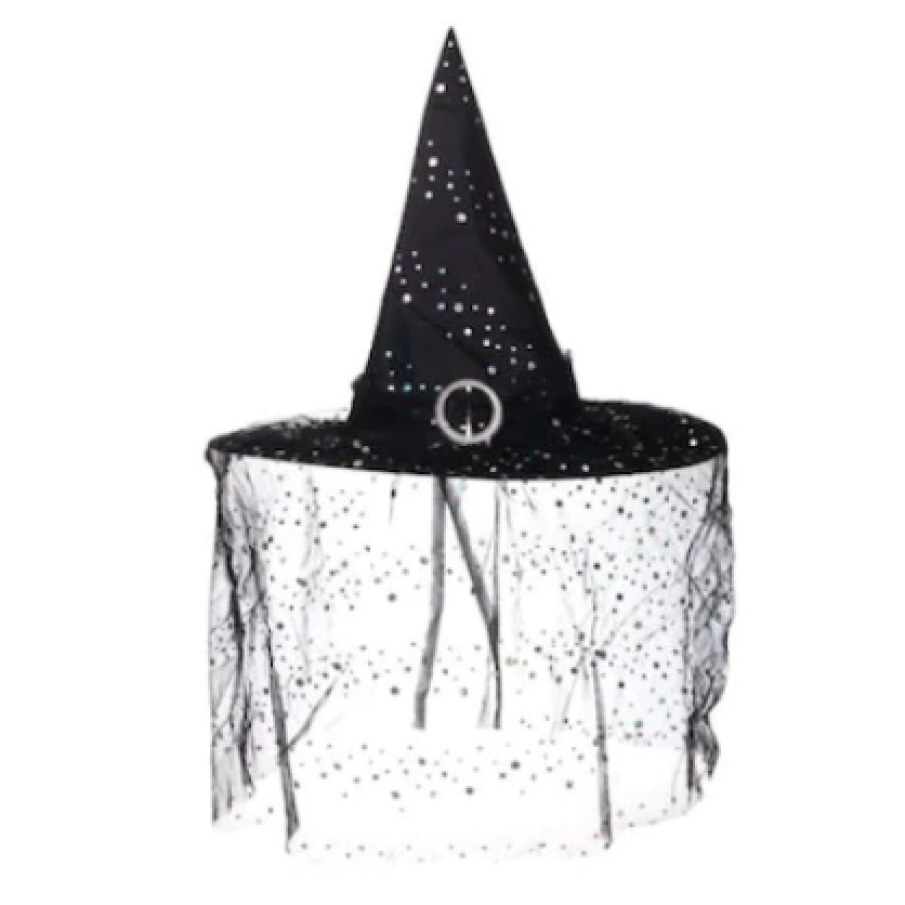 Pălărie neagră și pietre strălucitoare pentru petrecere model vrăjitoare