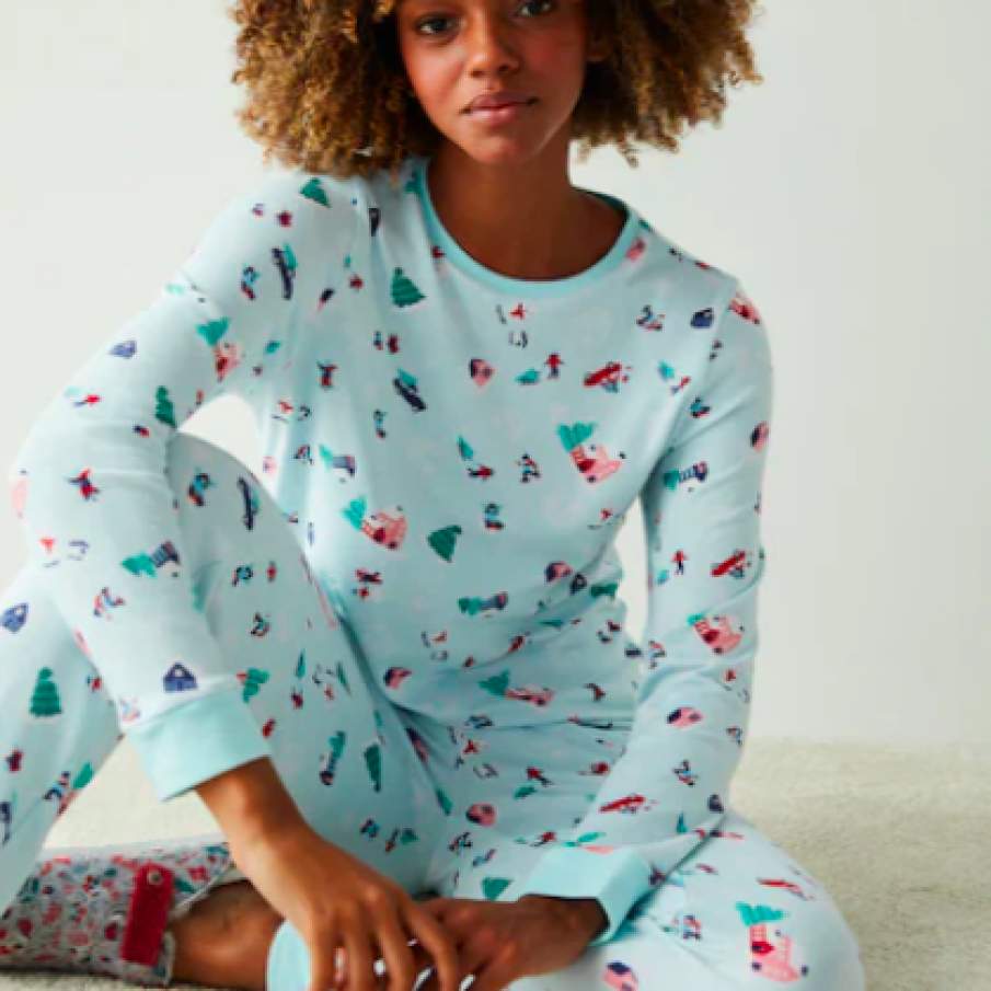 Penti Pijama cu decolteu la baza gâtului și model cu tematică de Crăciun
