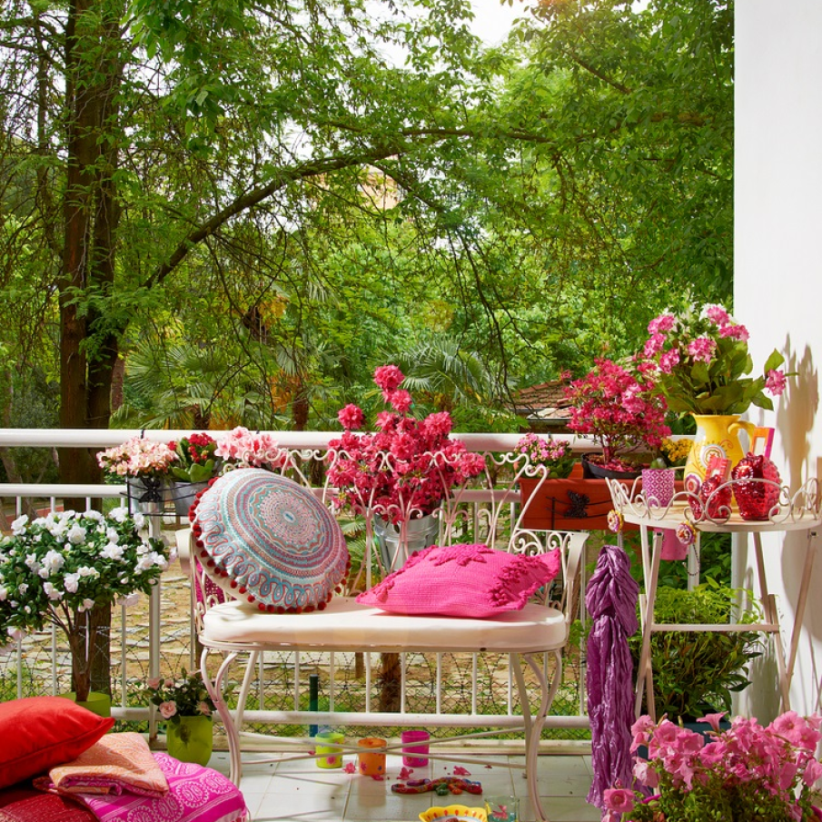 Multa culoare cu multe ghivece de flori colorate 