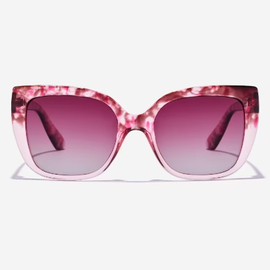 Ochelari de soare în stil cât-eye, polarizati, în nuanță de maro cognac și roz în degrade pe lentilă