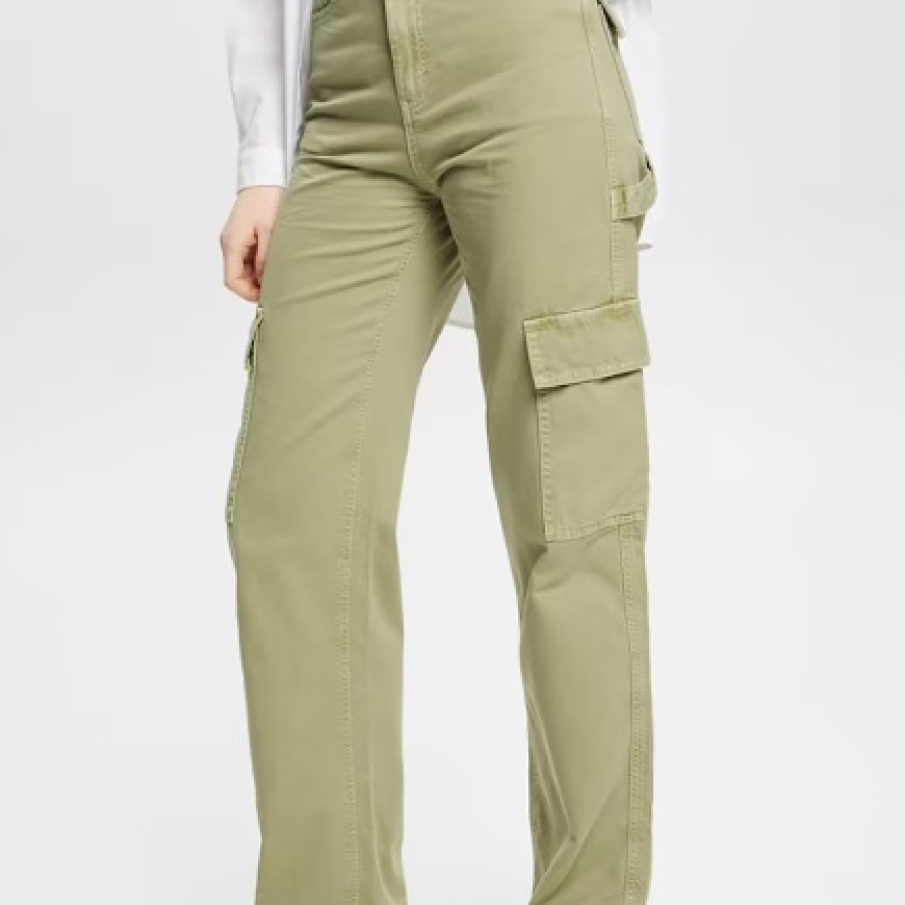 Pantaloni cargo cu talie înalta Esprit, din bumbac, într-o nuanță plăcută de verde kaki 