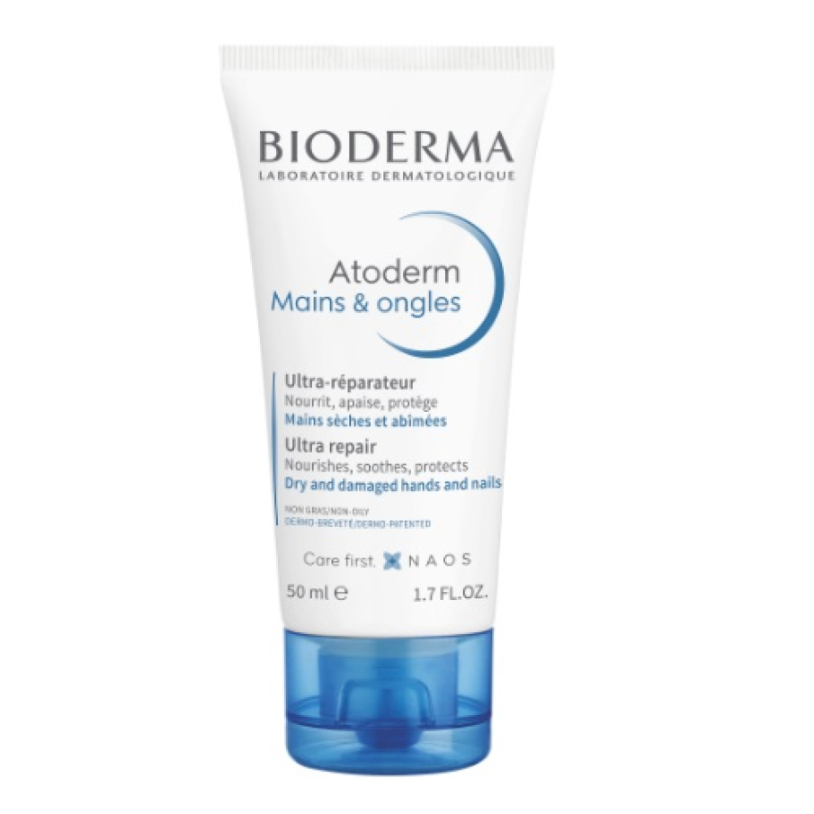 Crema de mâini Bioderma Atoderm pentru pielea uscată și deteriorată a mâinilor. Având o formulă non-lipicioasă, reface filmul hidrolipidic și protejează durabil pielea,
