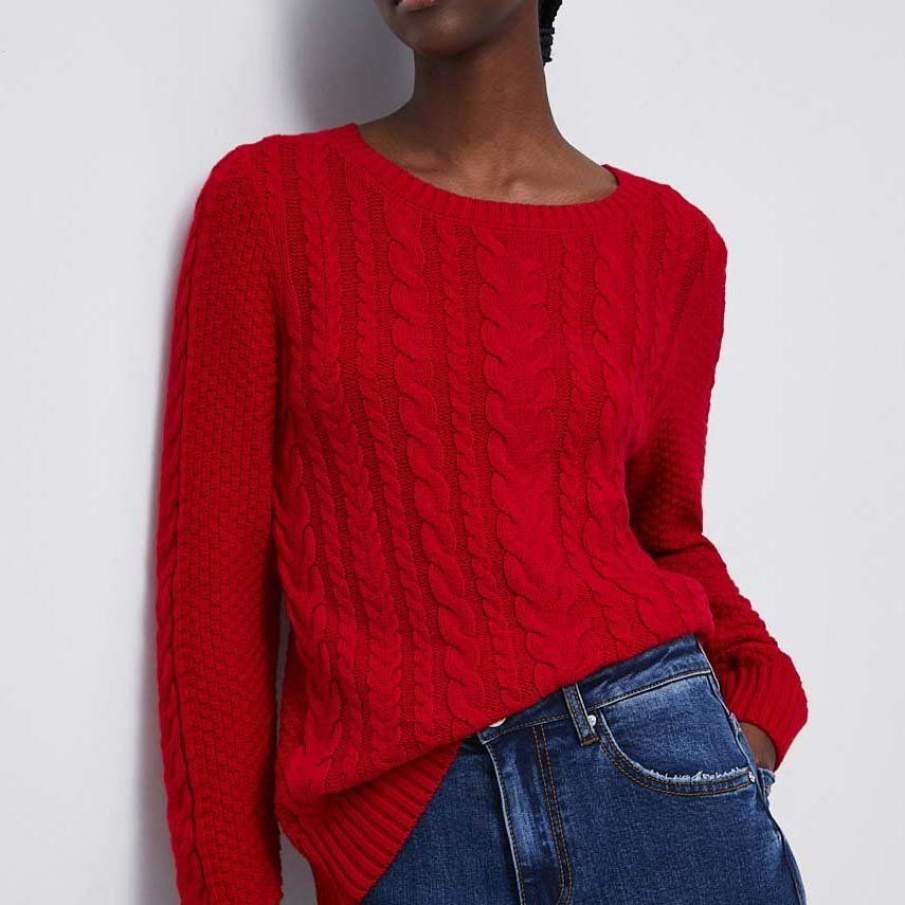 Pulover roșu aprins și intens de la Medicine, având în compoziție 60% bumbac și 40% acril