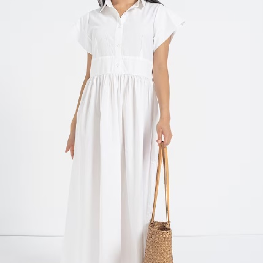 Rochie-cămașă lungă, confortabilă și lejeră, cu model uni în care te vei simți minunat 