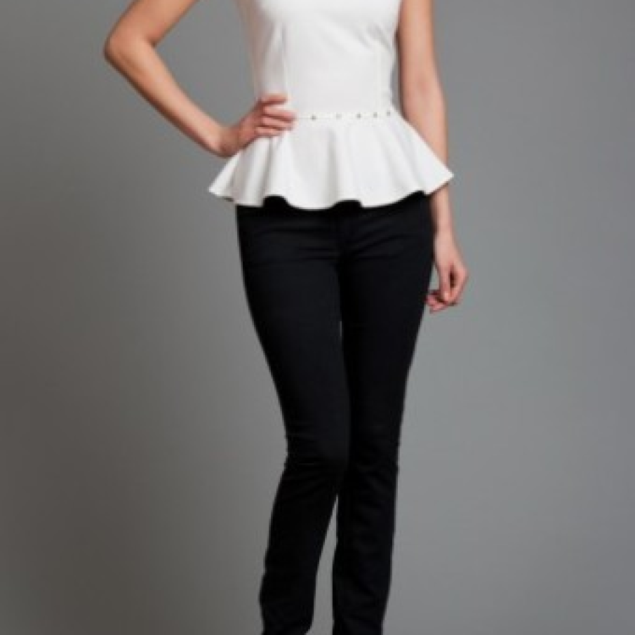 Top alb cu peplum