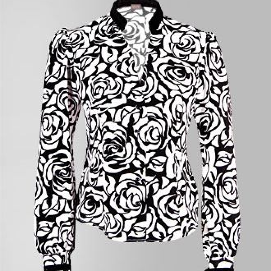 Camasa cu imprimeu floral alb- negru