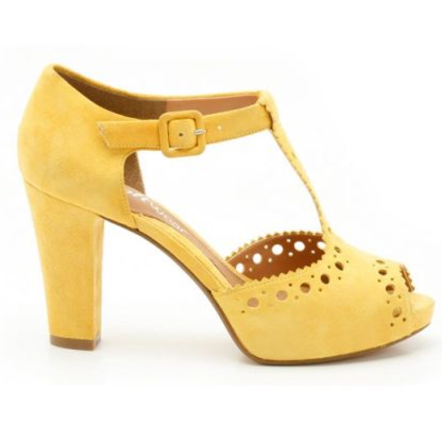 Sandale cu toc gros galbene Clarks