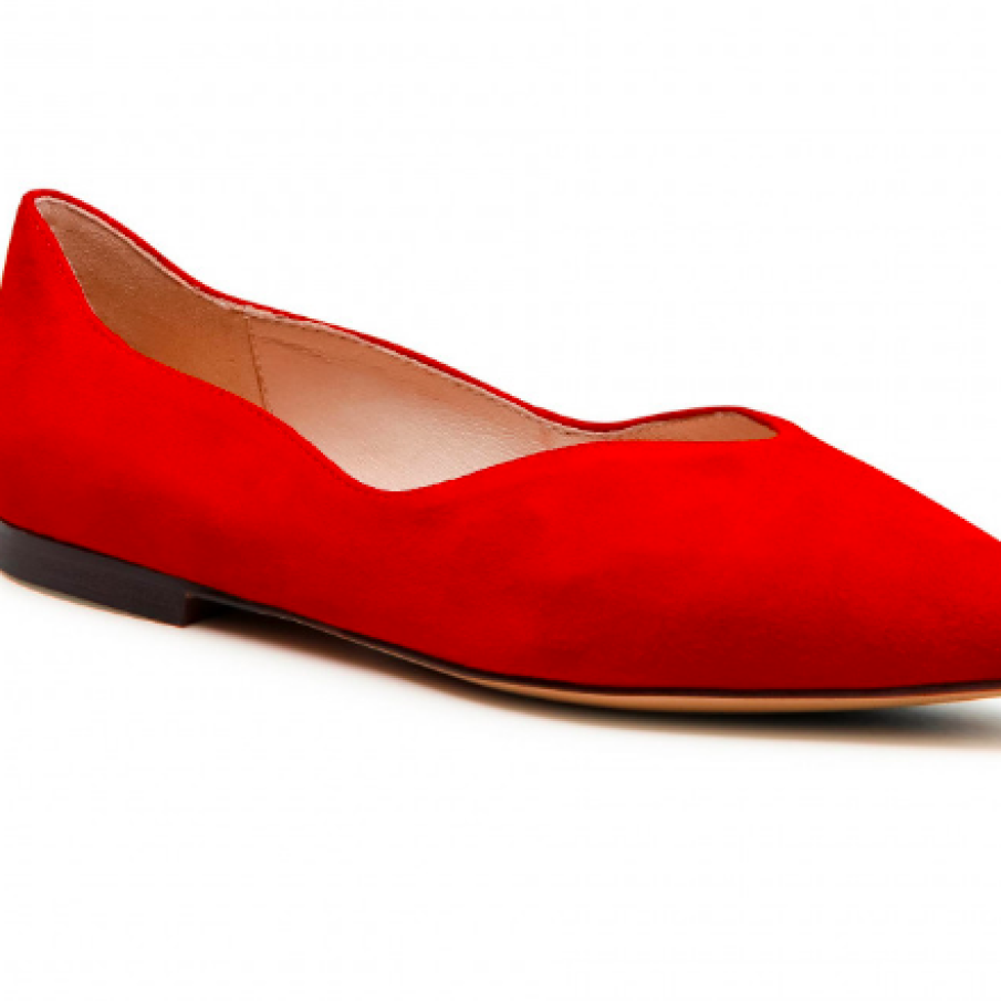 Balerini roșii din piele întoarsă cu decupaj adânc