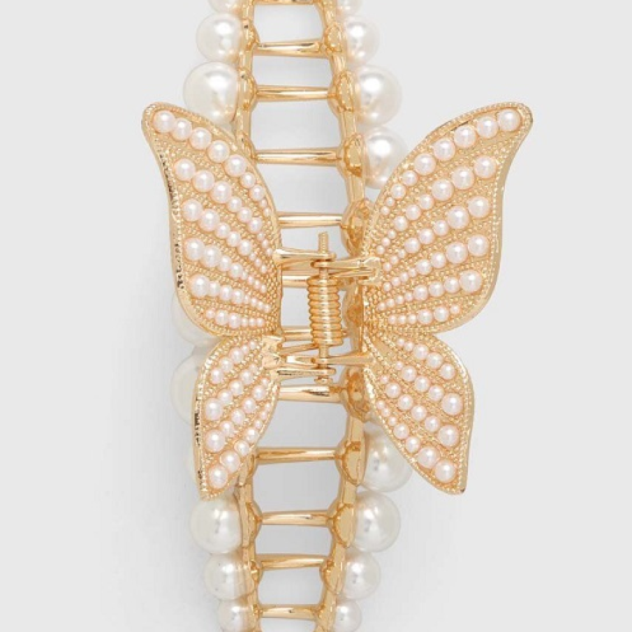Clamă de par din colecția Aldo în formă de fluture, din metal, cu mici decorațiuni perlate albe 