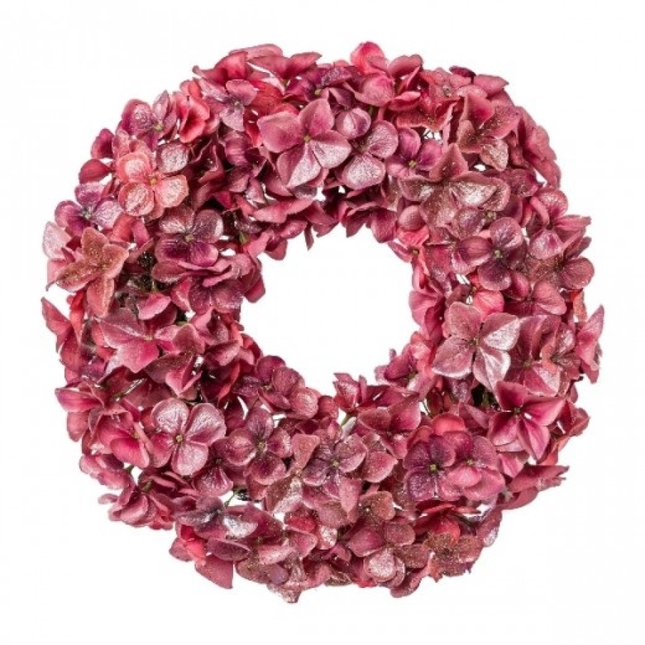 Coronița decorativă din flori artificiale roz, Hydrangea Fucsia. Culoarea fucsia-roz este culoarea primăverii și aduce acest anotimp al bucuriei în casa ta. 