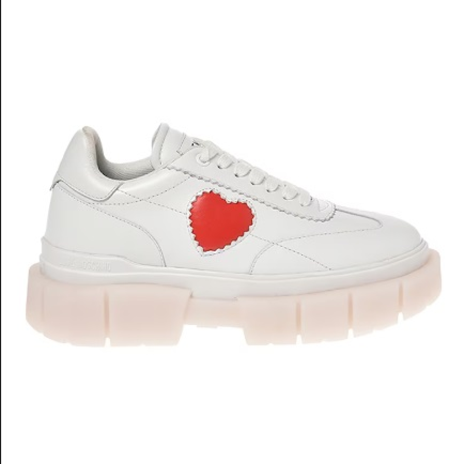 Pantofi sport Love Moschino din piele, cu talpă cu aspect chunky, tip flatform și detaliu roșu în formă de inimioară