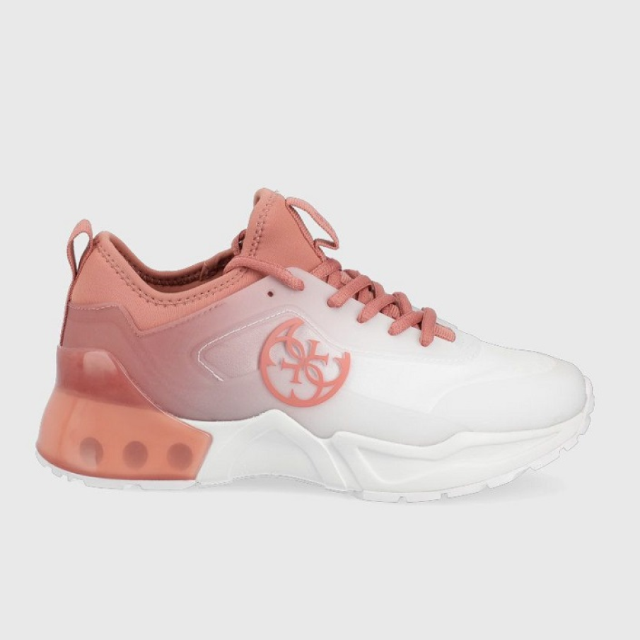 Pantofi Guess în degrade confecționați din material textil și sintetic. Spatele călcâiului puternic rigidizat, iar cutia este rotundă, întărită.