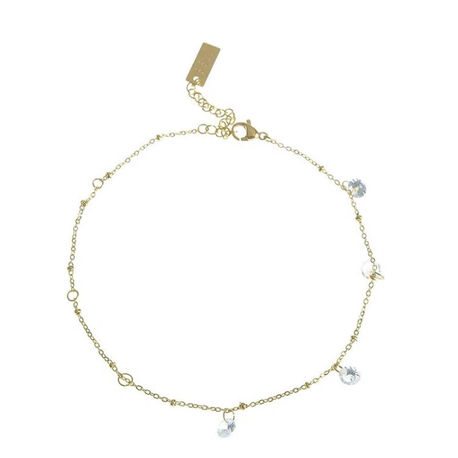 Brățară din oțel inoxidabil (cu acrilic) de culoare aurie. Dispune de pietre decorative de zirconiu. 