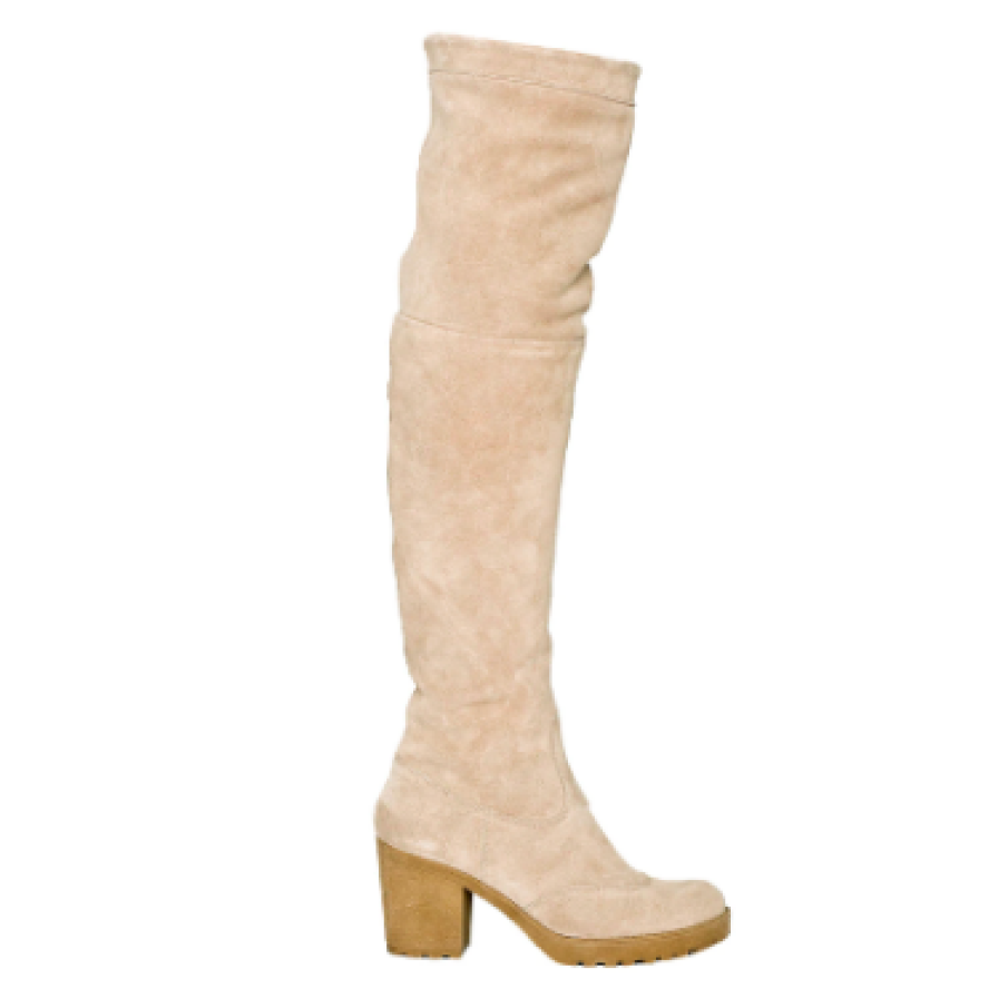 Cizme peste genunchi, Rappa, Angie, din piele întoarsă naturală, talpă demi-wedge