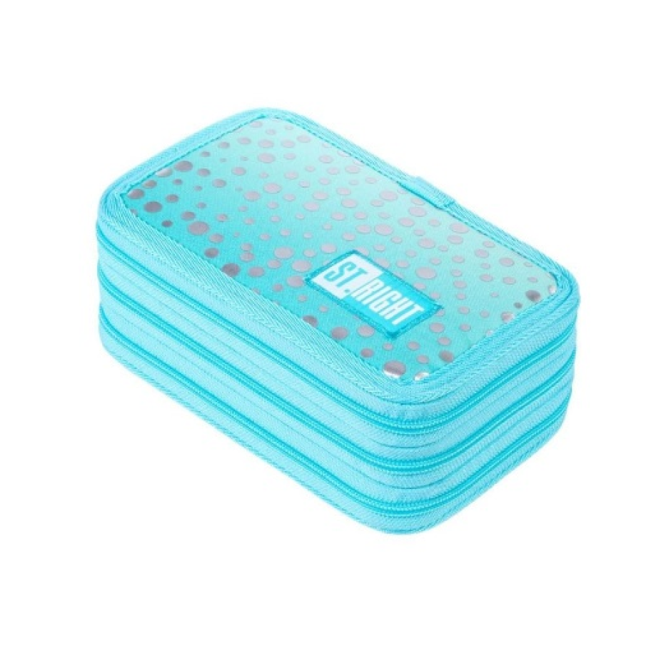 Penar turcoaz tip mermaid, echipat cu multiple rechizite scoale și dotat cu 3 fermoare ajutătoare