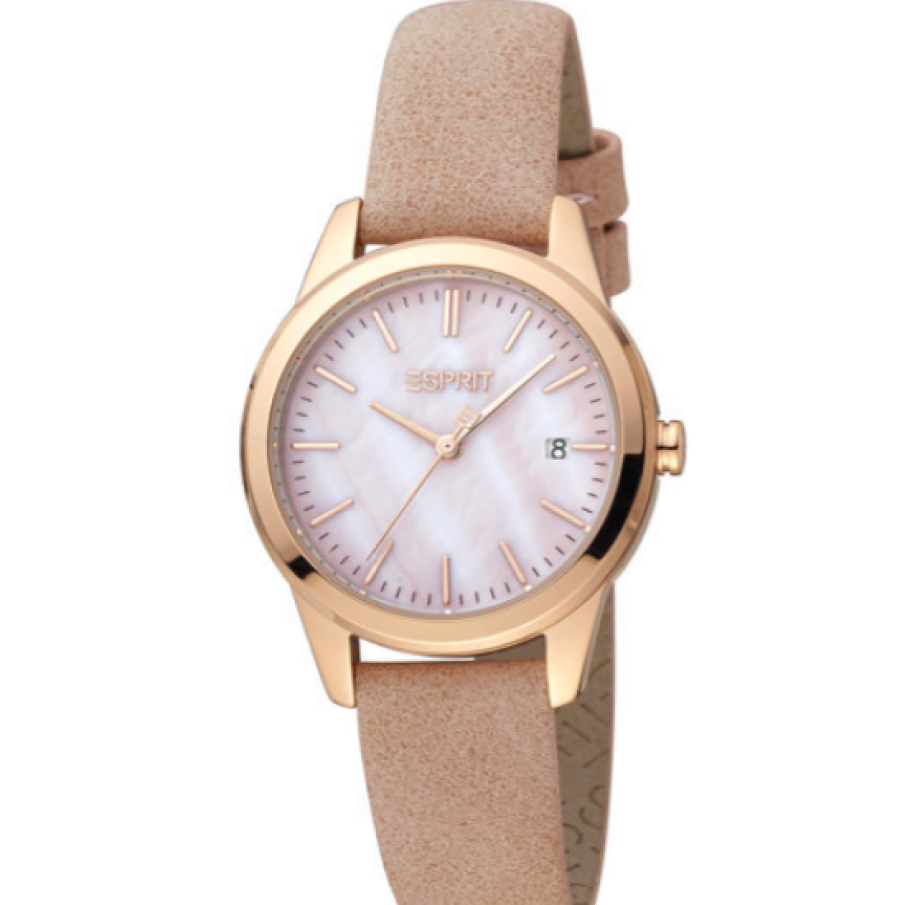 Esprit Ceas quartz rotund cu o curea de piele ecologică