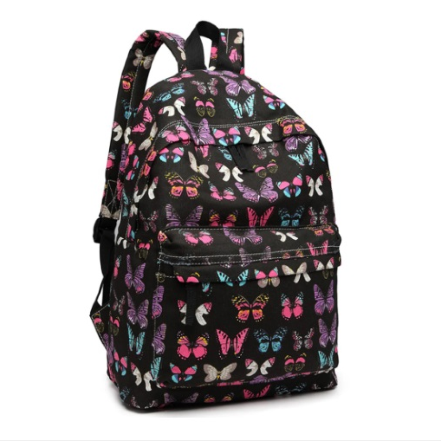 Rucsac pentru copii cu imprimeu deosebit cu fluturi. Este perfect pentru a fi purtat la școală. 