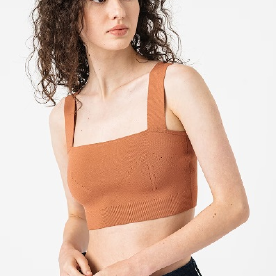 Top crop tricotat în nuanță de portocaliu persan, cu decolteu pătrat, de la Calvin Klein 