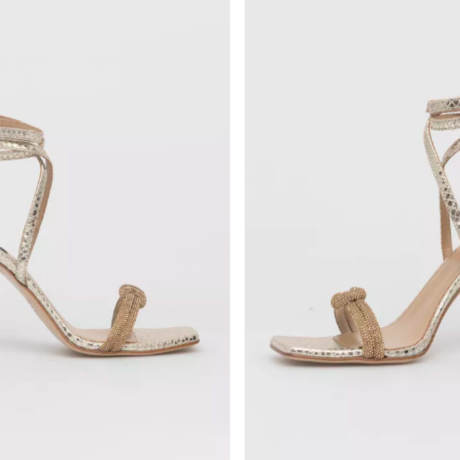 Sandale aurii stiletto cu barete subțiri și piele texturata