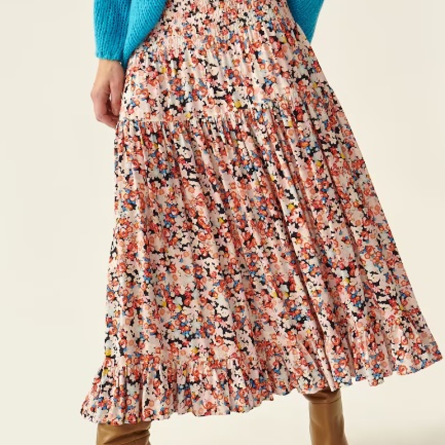 Fustă multicoloră Tatuum, cu imprimeu floral mărunt și terminație evazată pentru un look feminin și vesel