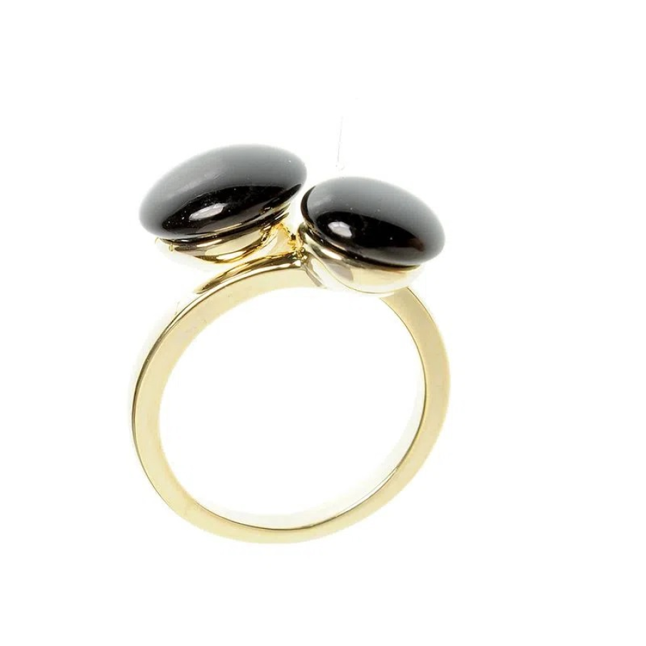 Inel auriu Meli Melo decorat cu două perle negre sintetice 
