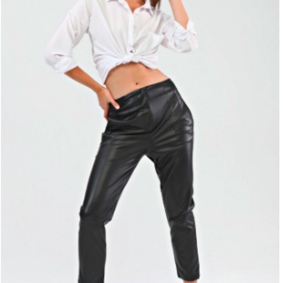 Pantaloni Din Piele Ecologică Gianna Negri Cu Pliuri În Talie