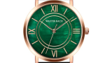 Ceas Walter Bach cu mecanism quartz, având curea neagră din piele și un superb cadran în verde smarald 