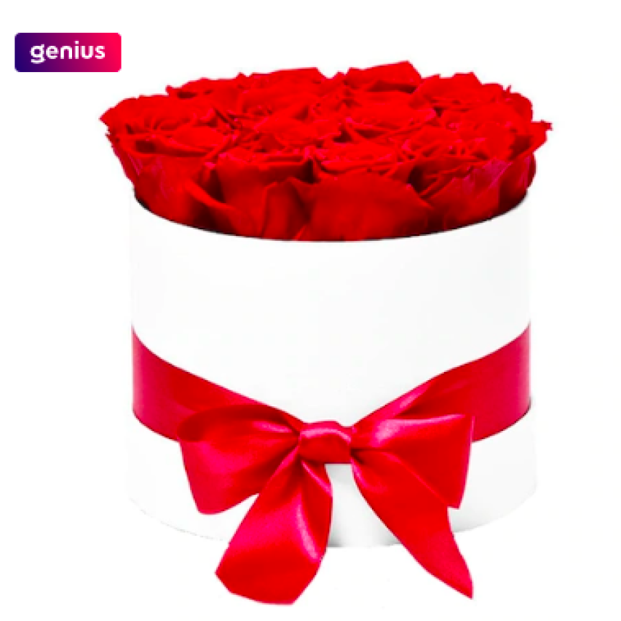 Aranjament floral Trandafiri parfumați, din spumă de săpun, roșii, în cutie albă Luxury 