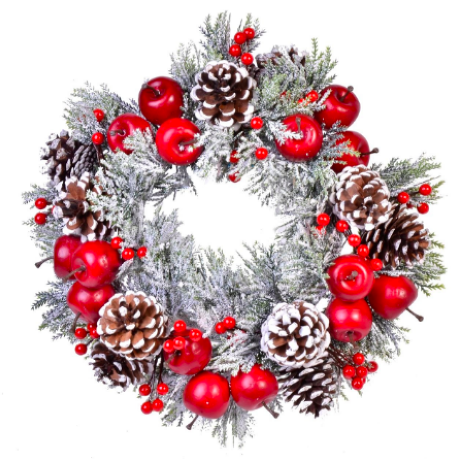 Coroniță decorativă de Crăciun, 34 cm, model conuri și mere