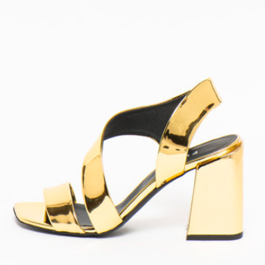 Sandale aurii lăcuite cu toc masiv