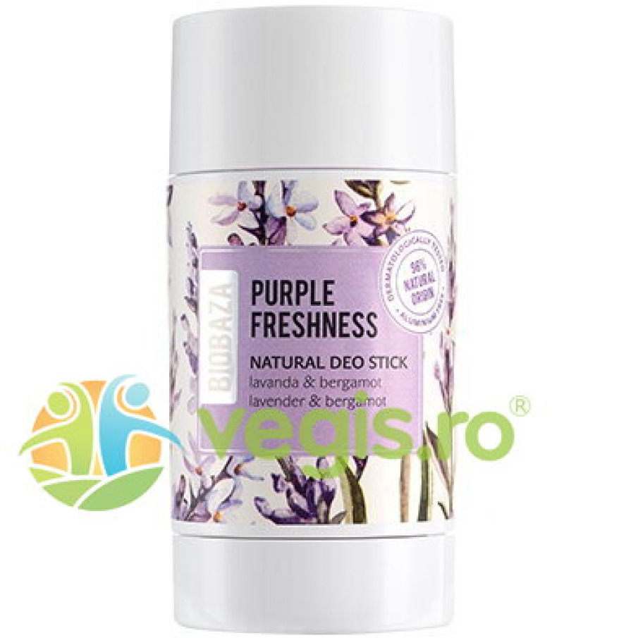 Deodorant Stick Natural  Purple Freshness by BIOBAZA cu parfum natural de lavandă și bergamotă, ulei de lavandină, ulei din coajă de bergamotă și glicerină