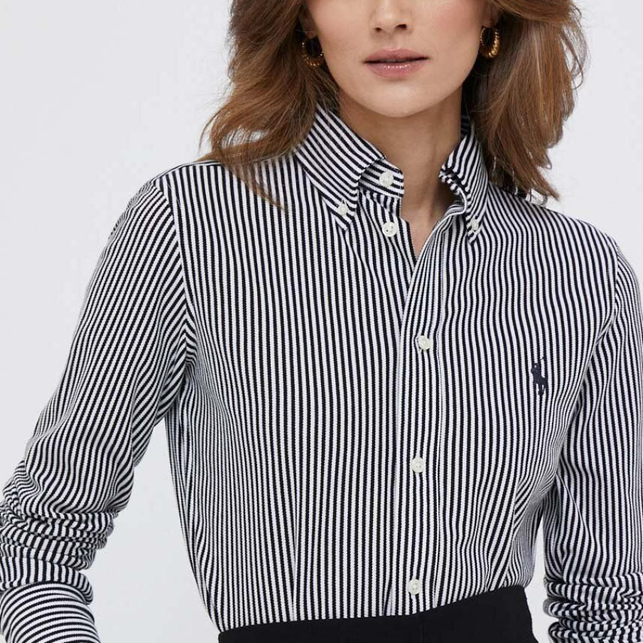 Cămașă albă clasică cu dungi negre by Polo Ralph Lauren pentru un look office, elegant, din 100% bumbac
