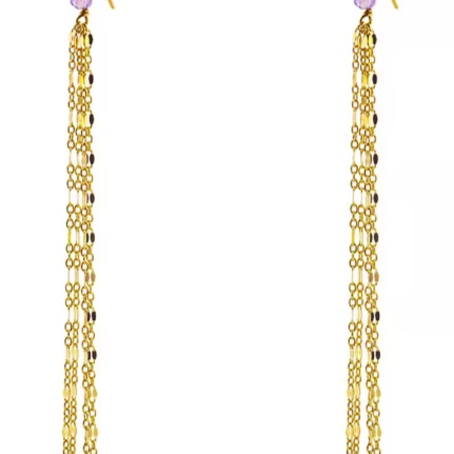 Cercei drop din argint, aurii, placați cu aur de 14K și decorați cu pietre albastre și mov 