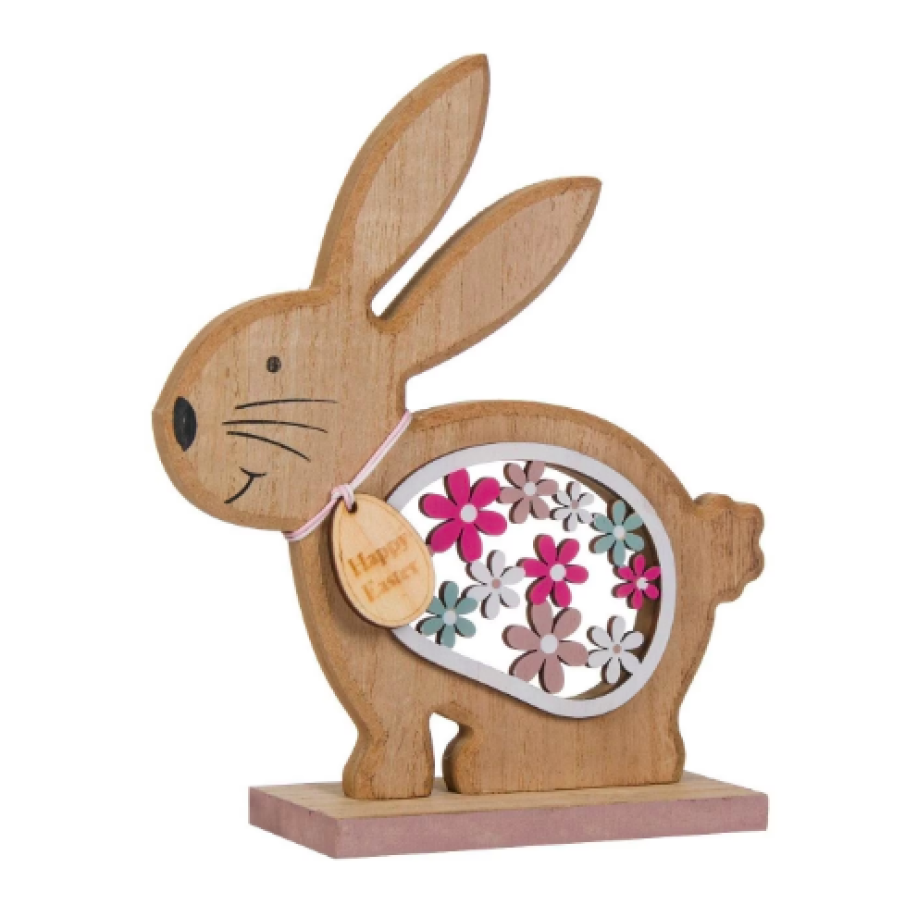 Decoratiune cu iepuras din lemn de Paste, Lioness, 19 cm