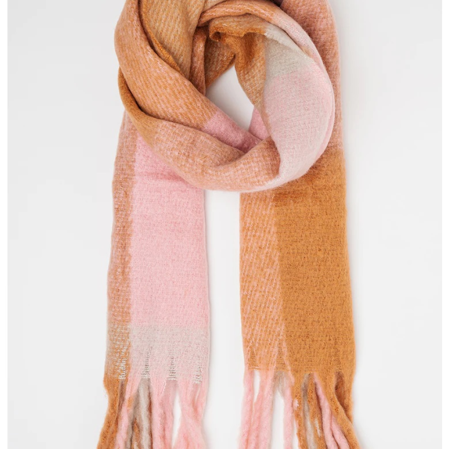 Fular în carouri în două nuanțe, maro și roz somon, de la Tom Tailor