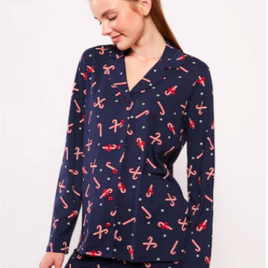 LC WAIKIKI Pijama de bumbac cu mâneci lungi și tematică de Crăciun