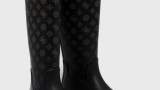 Cizme de ploaie din material ornamentat, cu detalii decorative și interior textil 