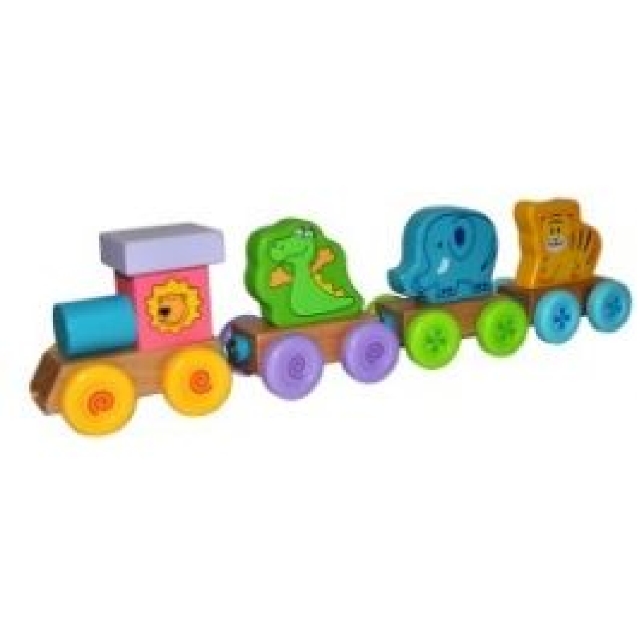 Trenulet din lemn cu 3 vagoane bam boo - multicolor