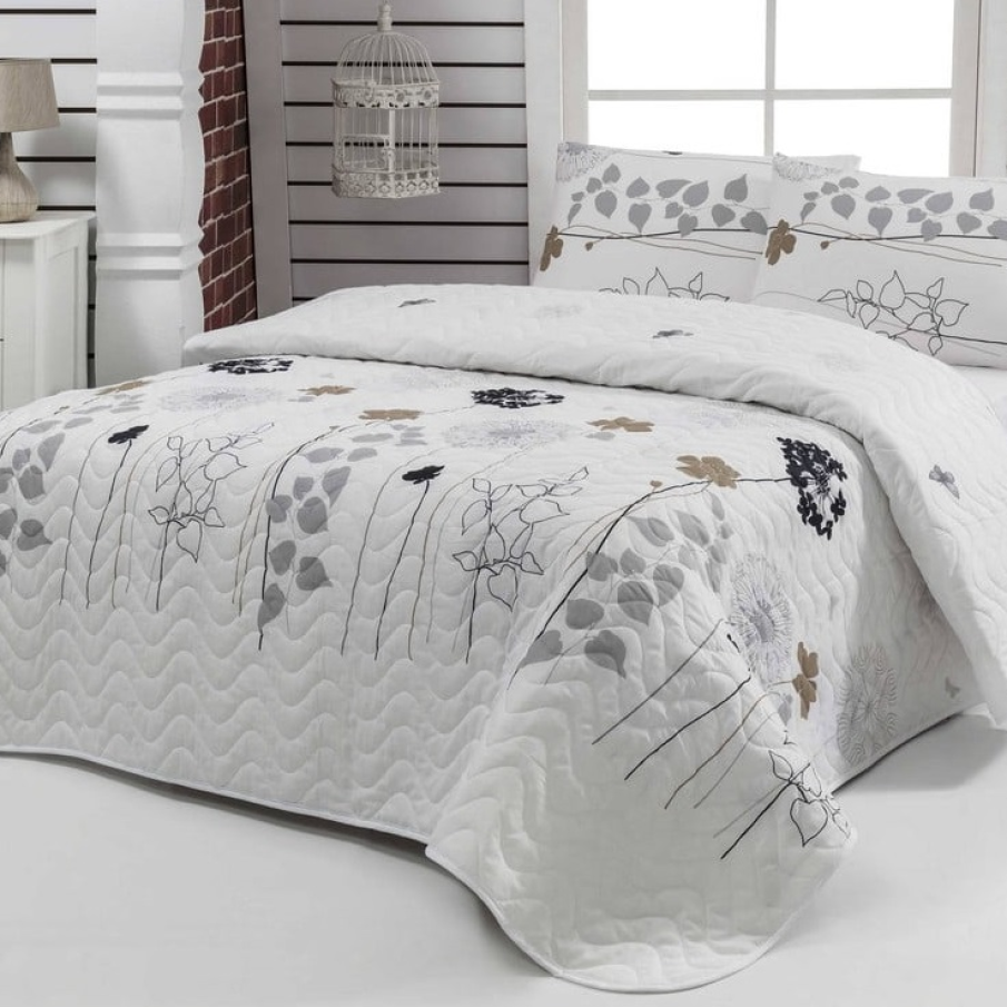 Set cuvertură și fețe de pernă Mijolnir Atlantis, din polycotton (65% bumbac, 35% poliester), cu motive florale și dimensiuni de 200 x 220 cm