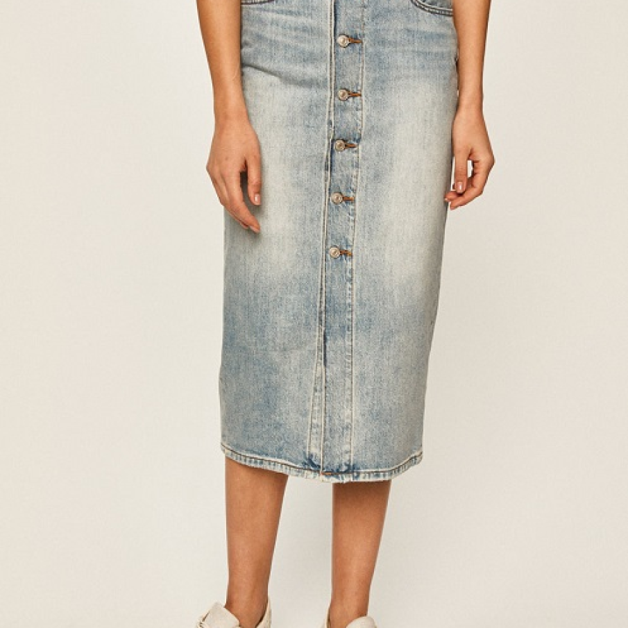 Fusta de blugi midi dreapta, cu nasturi 