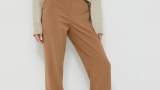 Pantaloni maro Vila de format drept, cu șliț pe lateral și talie înaltă