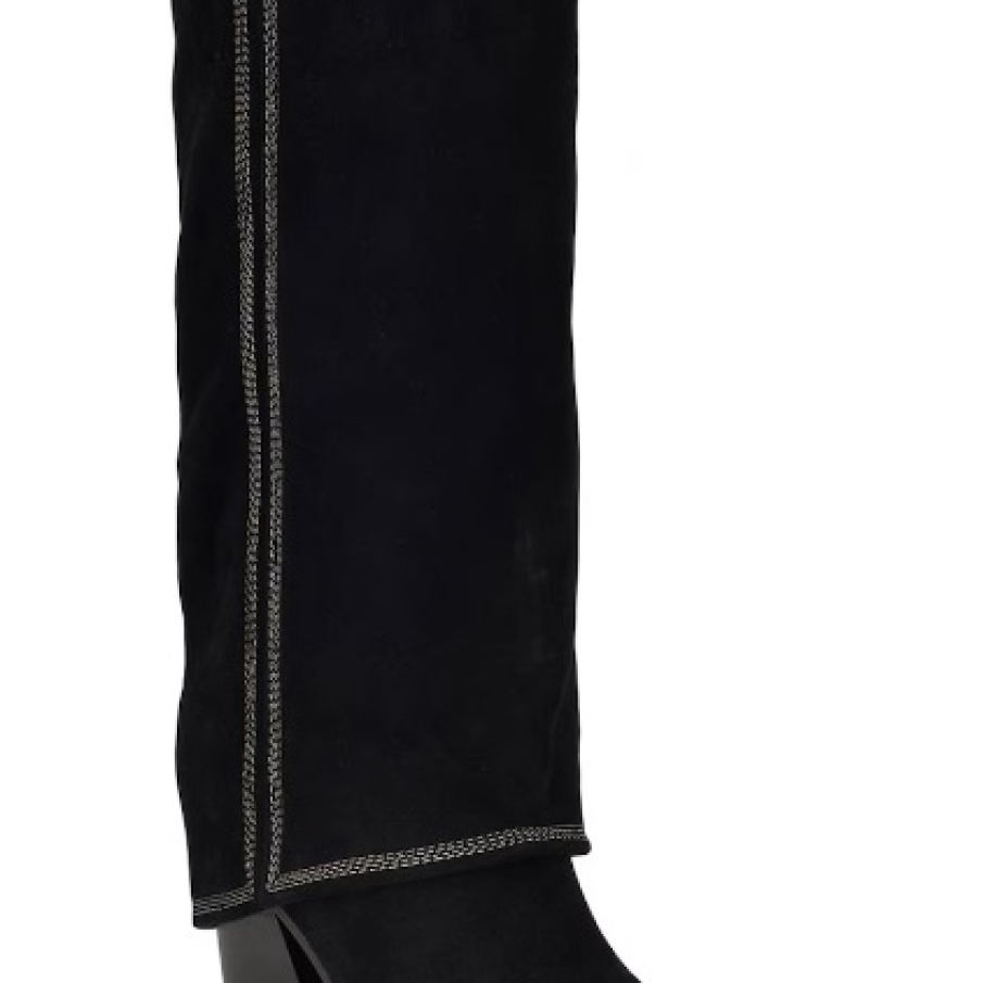 Cizme de piele întoarsă cu cusături contrastante și toc gros, stabil, de la NINE WEST 